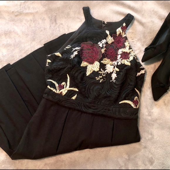 black embroidered Le Chateau A-line holiday dress